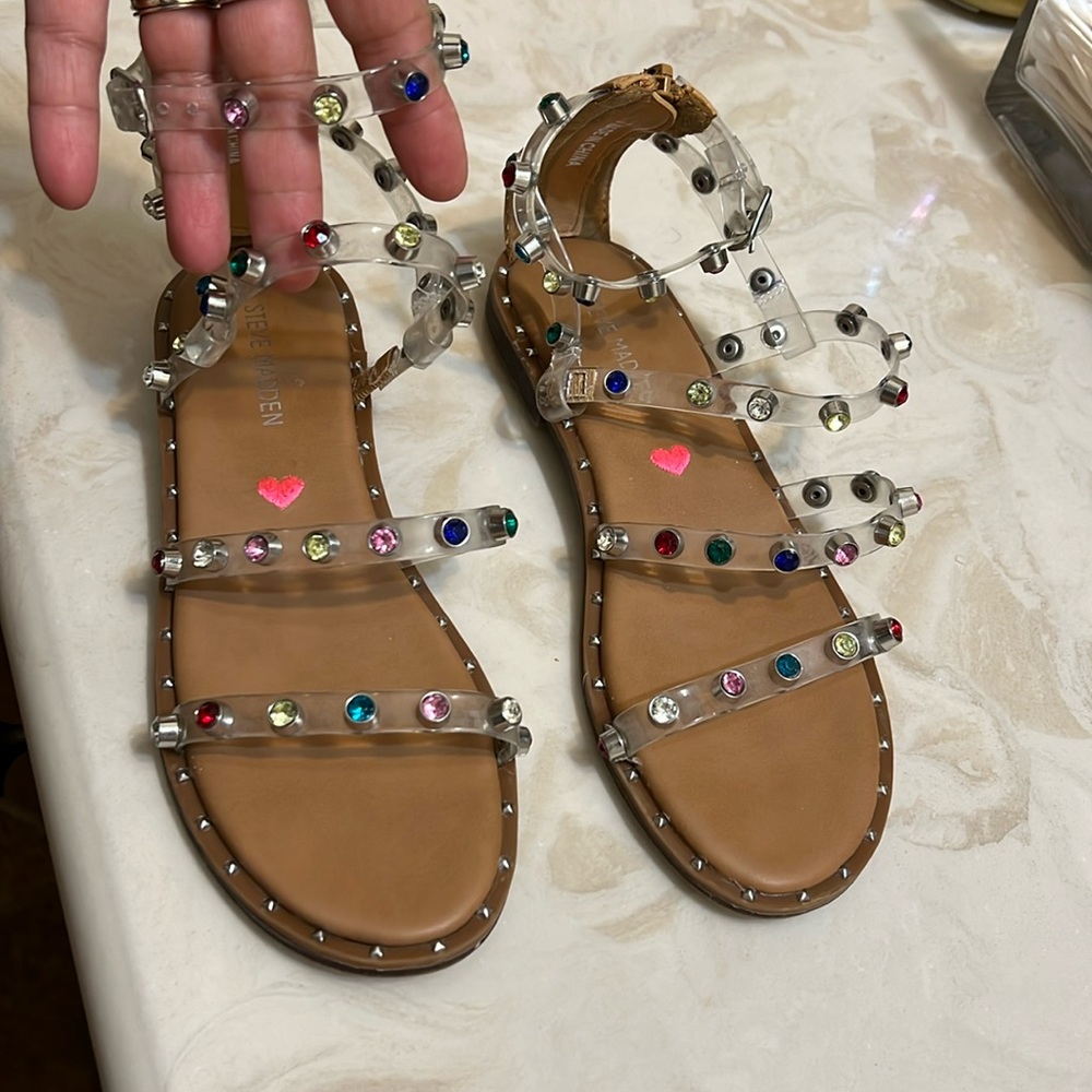 Steve Madden Girls  used  Flat Sandal, Clear, size 3 Little Kid